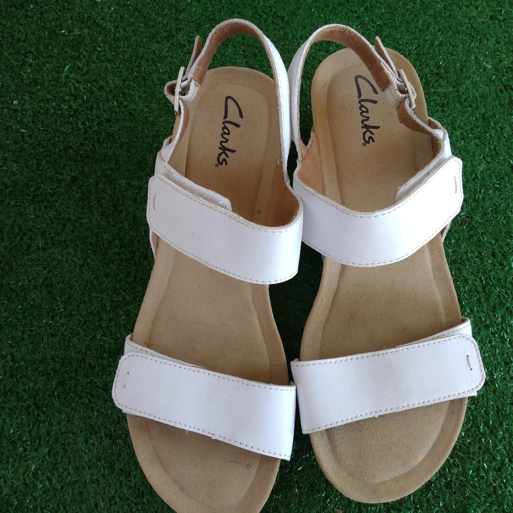 Clarks White Wedge Sandals